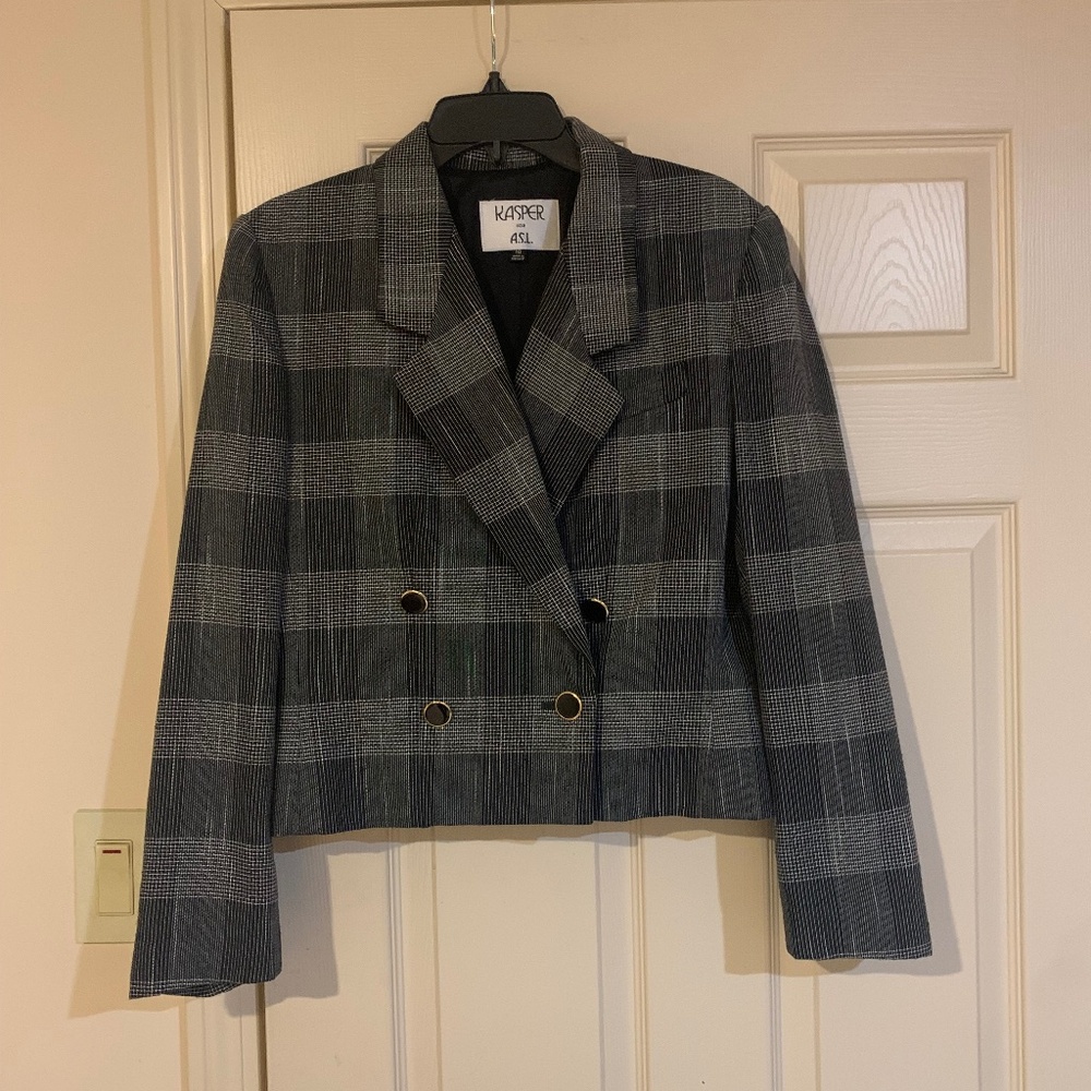 Kasper for ASL Black/White Plaid Lined Short Blazer sz 10